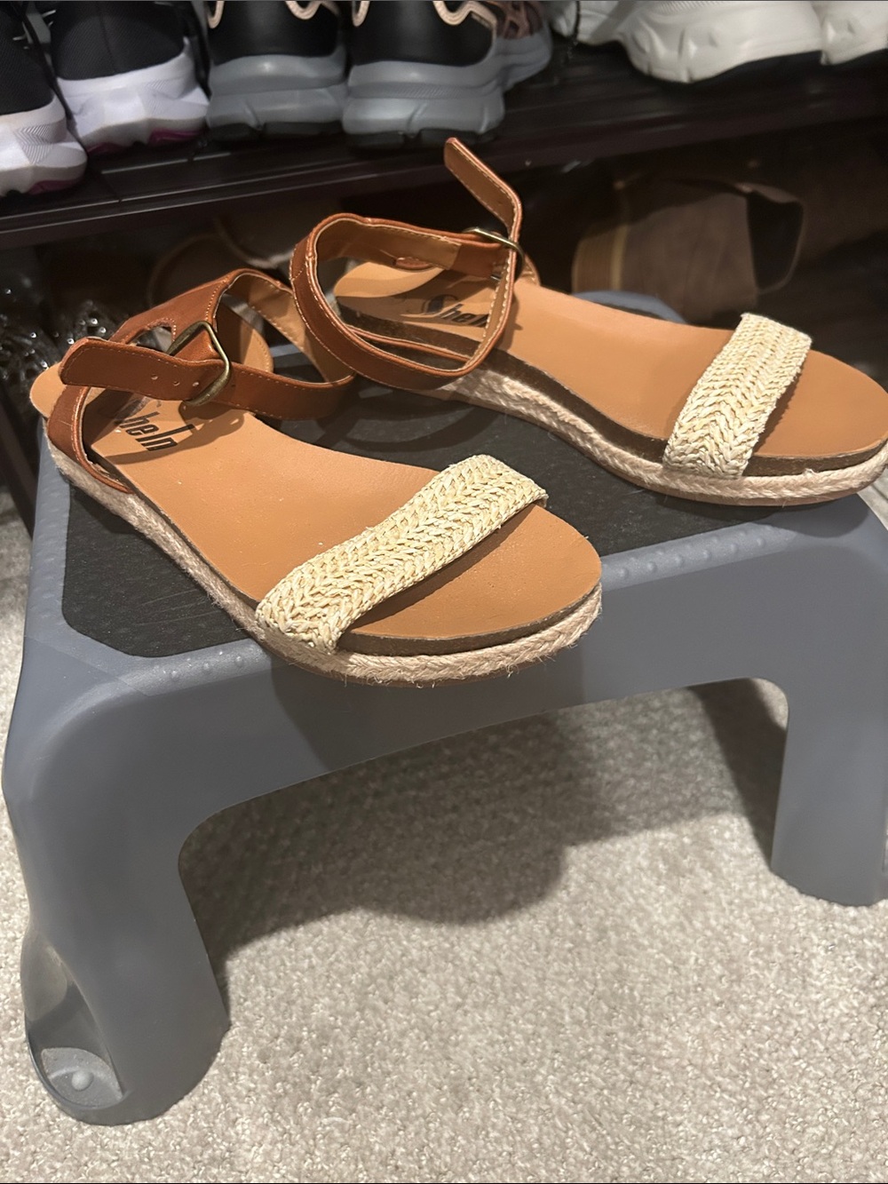 SHEIN Tan Braided Espadrille Ankle-Strap Sandals